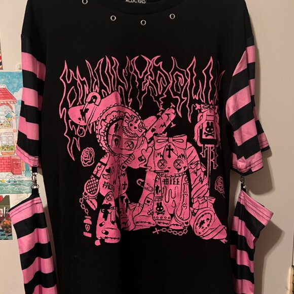 ACDC Rag Pink and Black Punk Bunny Long Sleeve Oversized T-Shirt - Picture 6 of 6